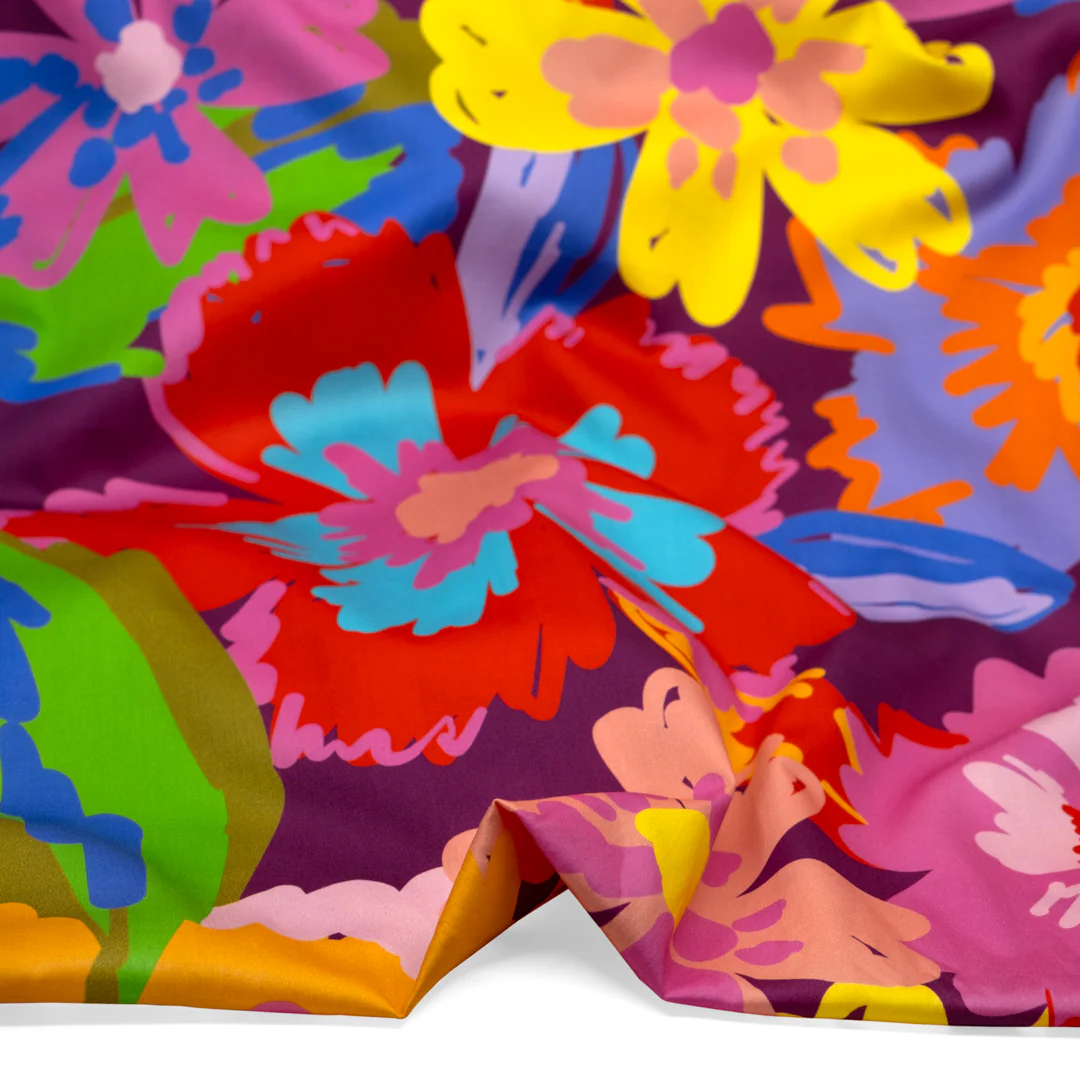 Posy Organic Cotton Sateen - Grape/Cobalt/Fire Red