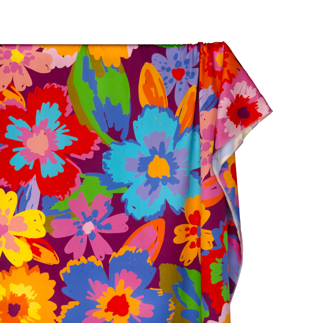 Posy Organic Cotton Sateen - Grape/Cobalt/Fire Red - Image 3