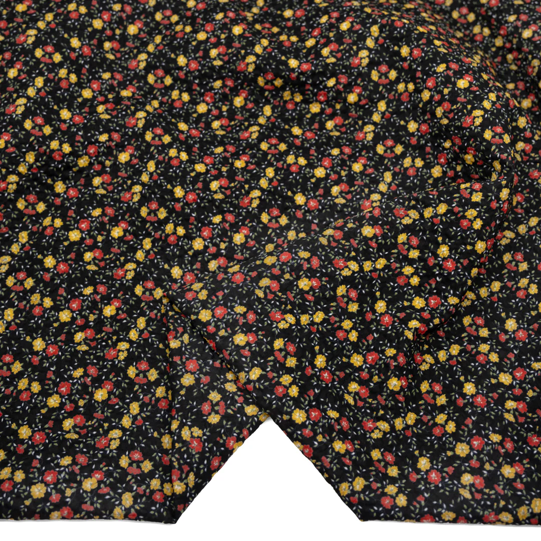 Prairie Floral Crinkle Cotton - Black/Crimson/Marigold - Image 2