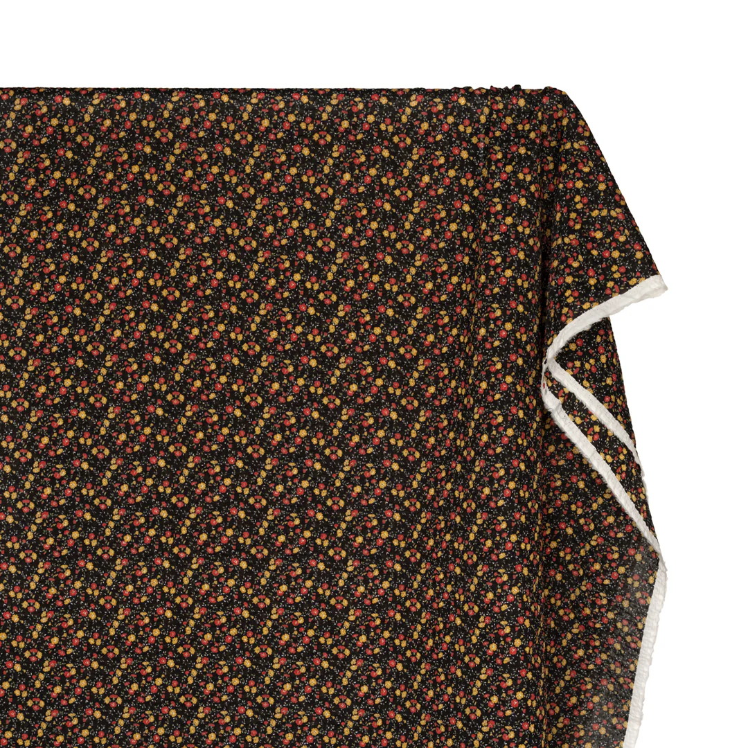 Prairie Floral Crinkle Cotton - Black/Crimson/Marigold - Image 3