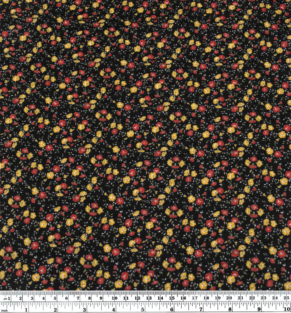 Prairie Floral Crinkle Cotton - Black/Crimson/Marigold - Image 4