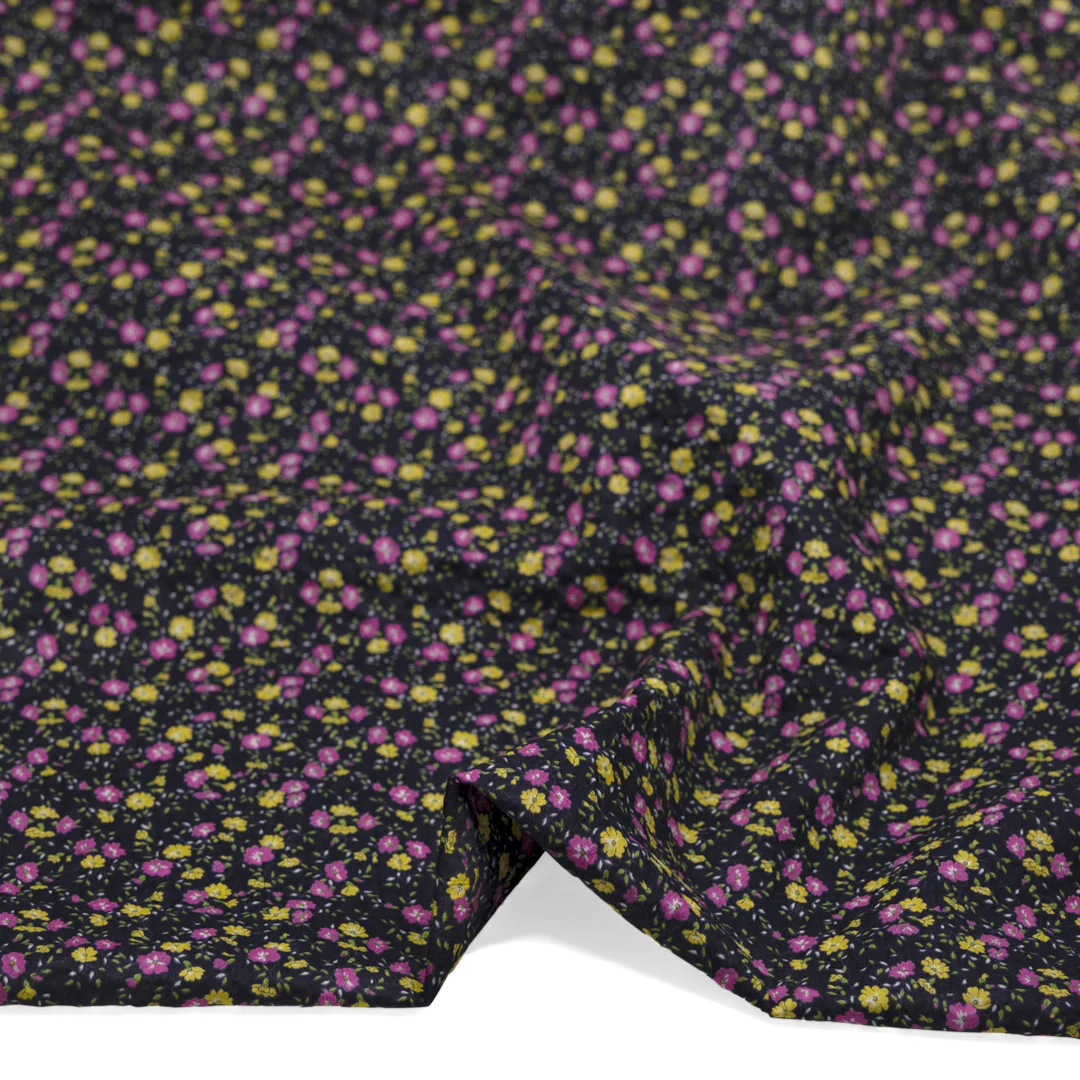 Prairie Floral Crinkle Cotton - Navy/Amaranth/Citron - Image 2