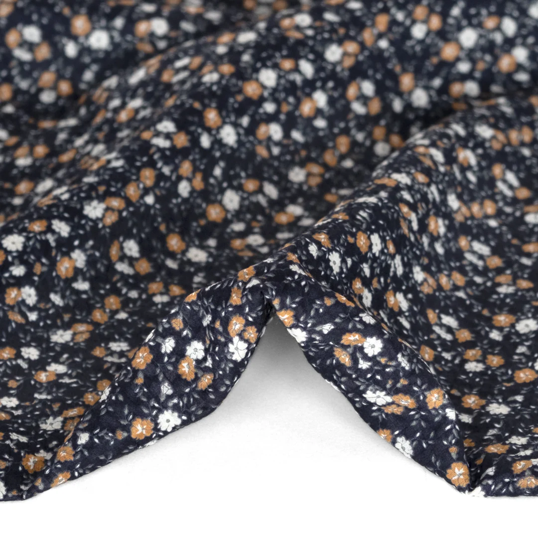 Prairie Floral Crinkle Cotton - Navy/Biscuit/White
