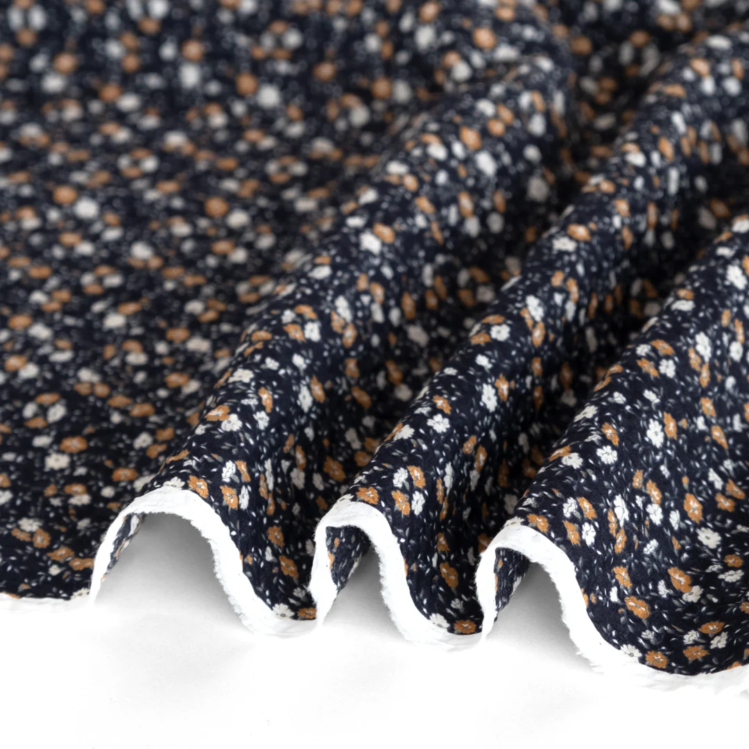 Prairie Floral Crinkle Cotton - Navy/Biscuit/White - Image 2