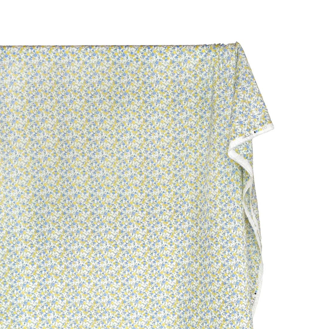 Prairie Floral Crinkle Cotton - White/Lemon/Cornflower - Image 3