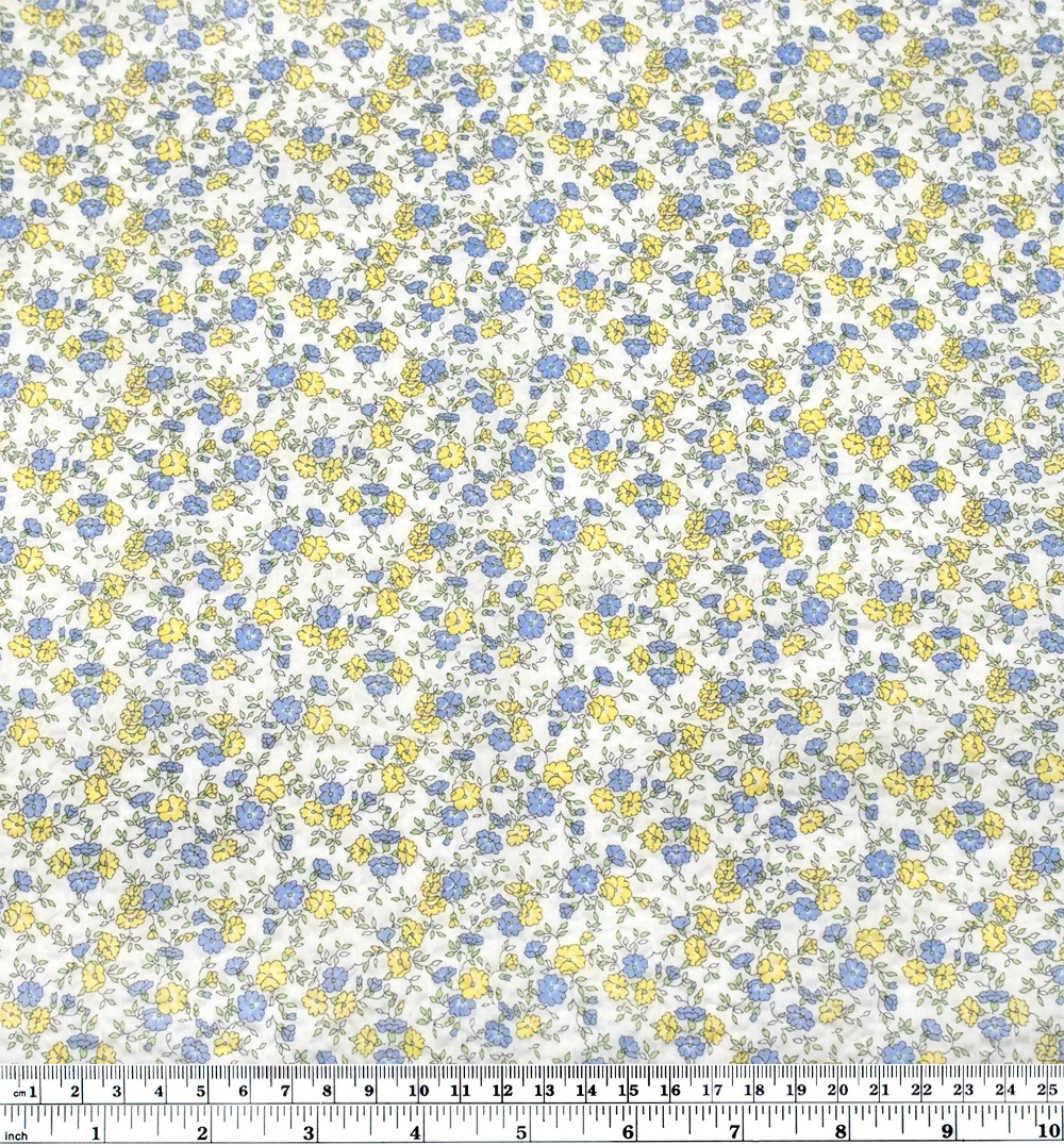 Prairie Floral Crinkle Cotton - White/Lemon/Cornflower - Image 4