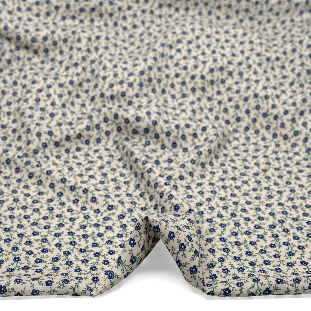 Prairie Prancing Printed Viscose Challis - Bone/Navy/Pine