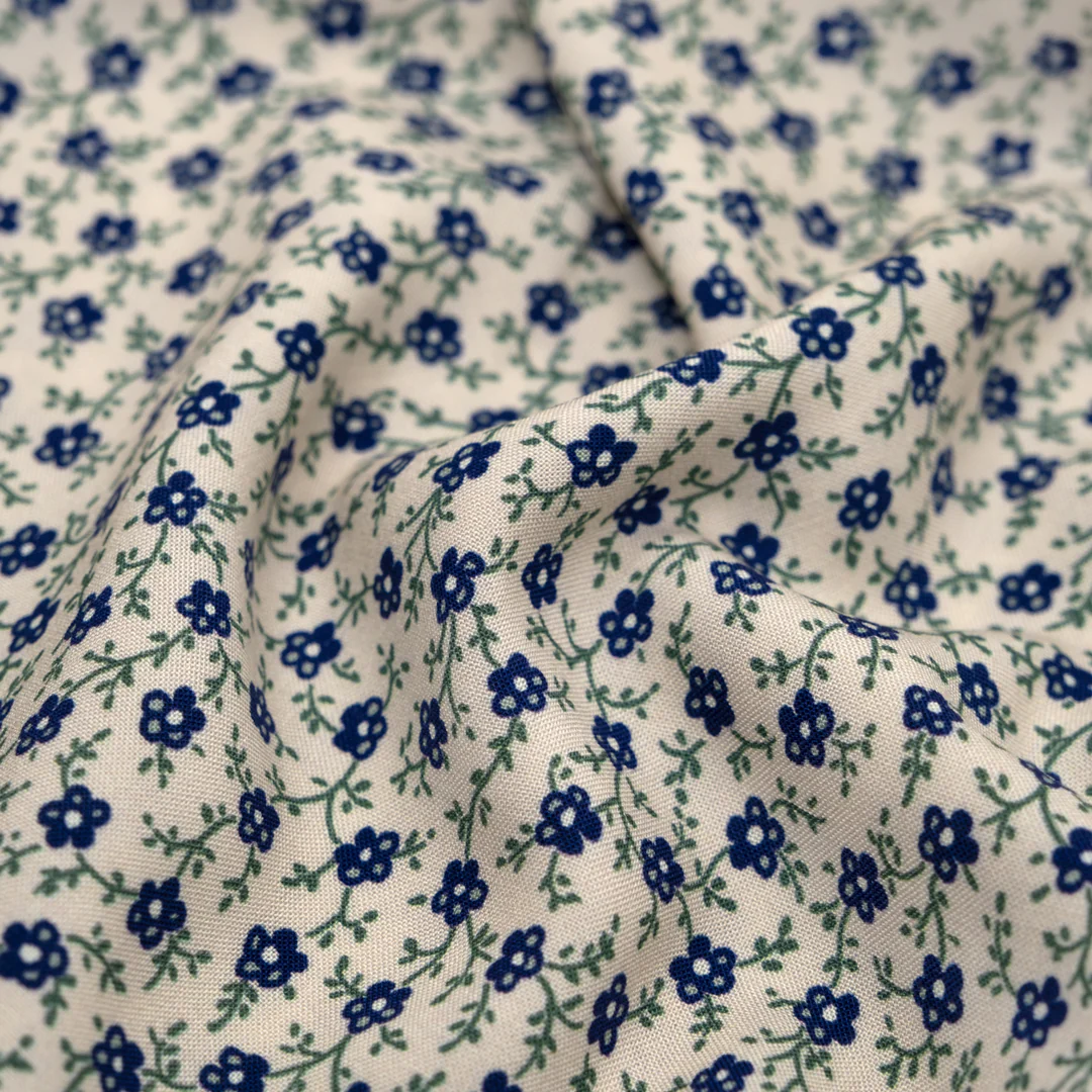Prairie Prancing Printed Viscose Challis - Bone/Navy/Pine - Image 2