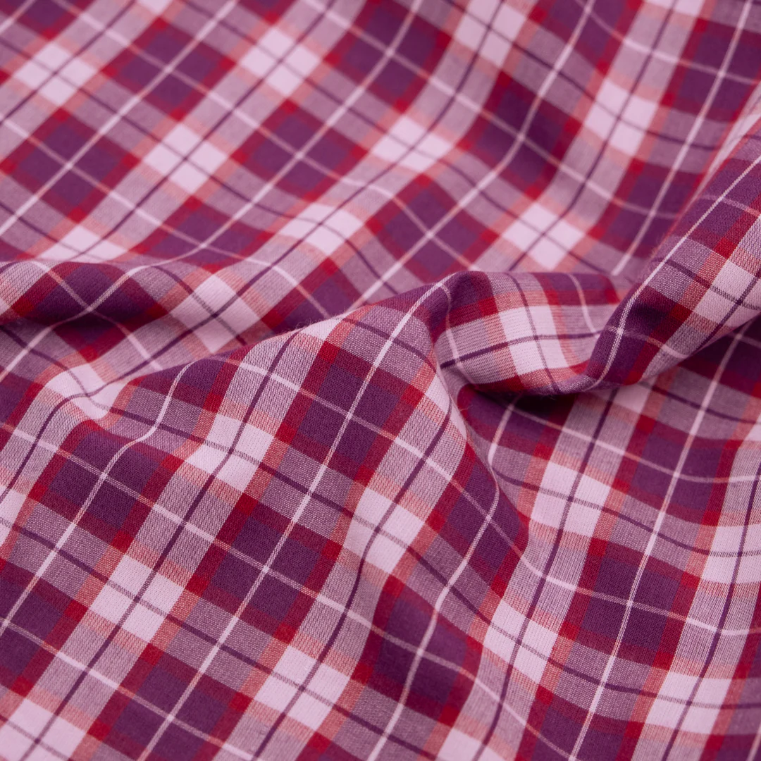 Prisma Plaid Cotton Shirting - Berry/Cherry
