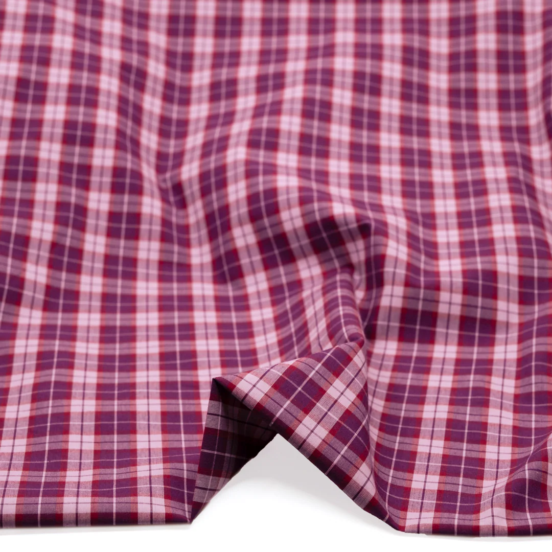 Prisma Plaid Cotton Shirting - Berry/Cherry - Image 2