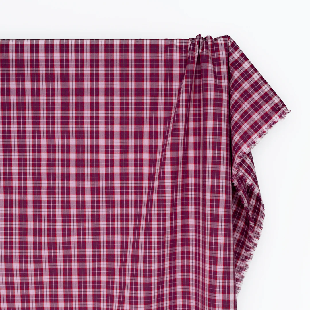 Prisma Plaid Cotton Shirting - Berry/Cherry - Image 3