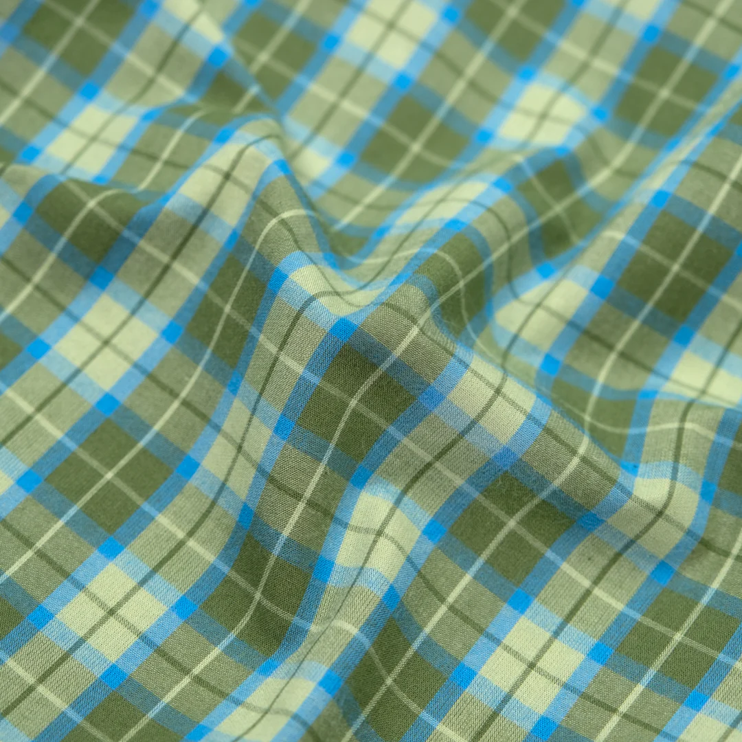 Prisma Plaid Cotton Shirting - Chive/Capri