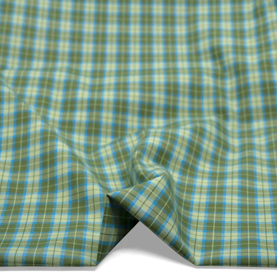 Prisma Plaid Cotton Shirting - Chive/Capri - Image 2