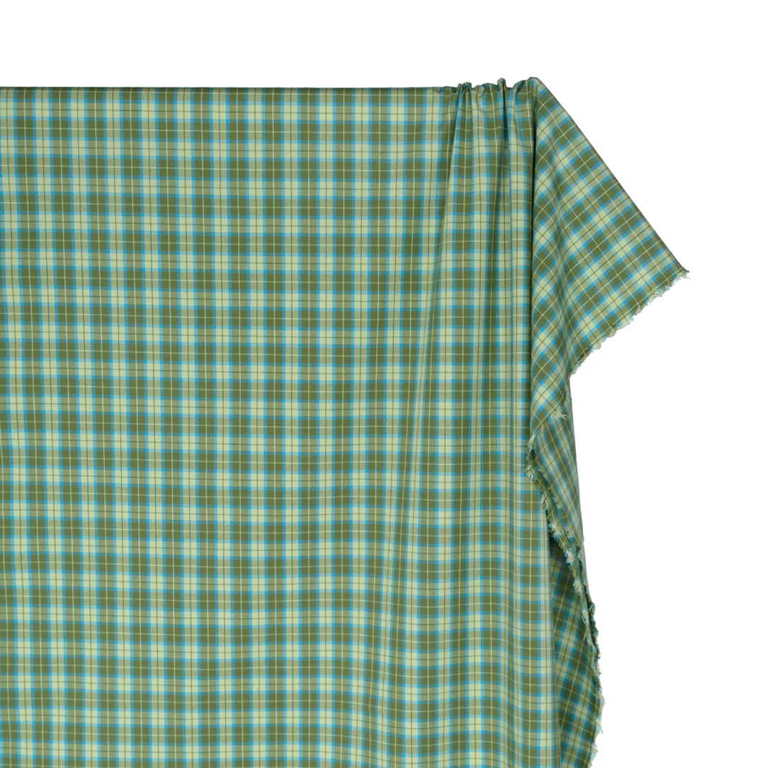 Prisma Plaid Cotton Shirting - Chive/Capri - Image 4