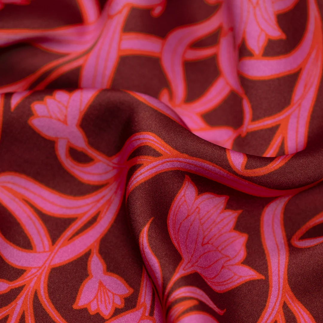 Promenade Viscose Satin - Punch/Deep Plume