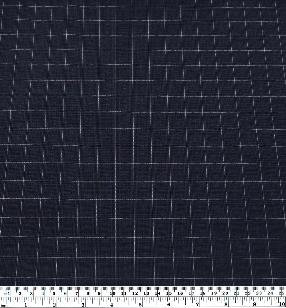 Puckered Plaid Cotton Shirting - Midnight Blue/White - Image 3