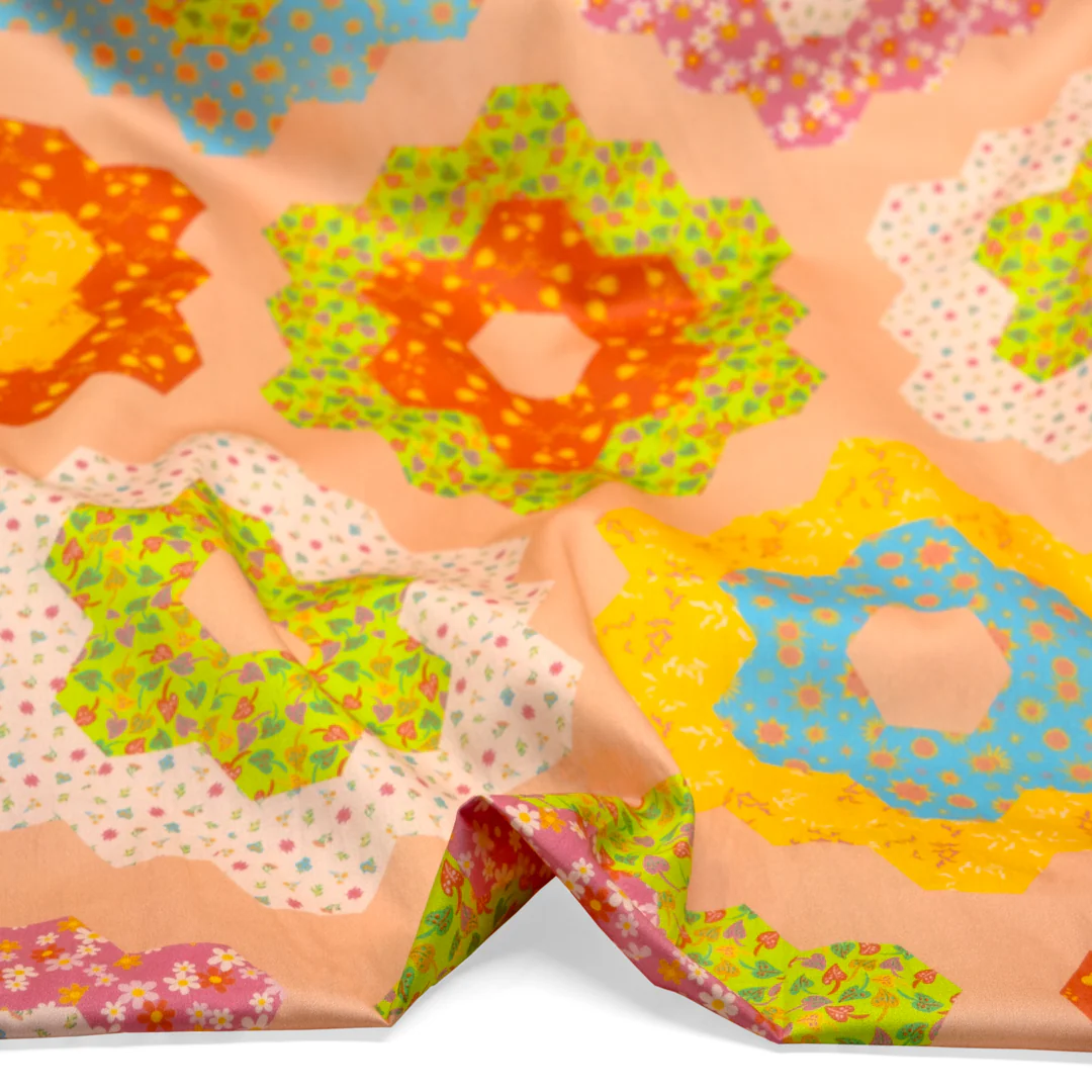 Quilty Organic Cotton Sateen - Peach/Lime/Aqua