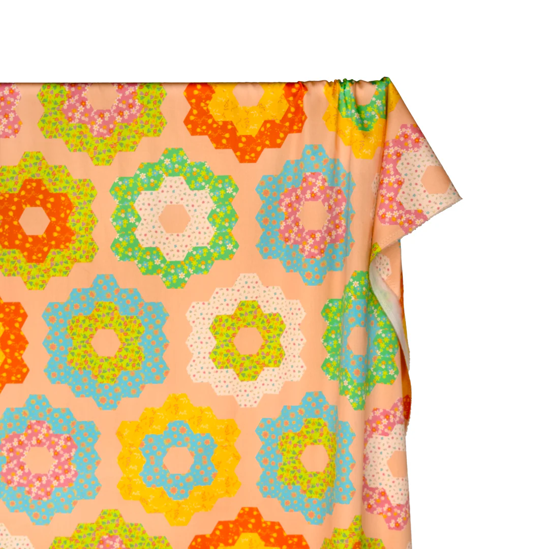Quilty Organic Cotton Sateen - Peach/Lime/Aqua - Image 2