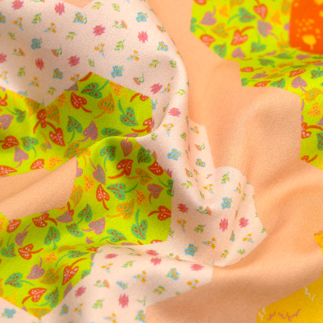 Quilty Organic Cotton Sateen - Peach/Lime/Aqua - Image 3
