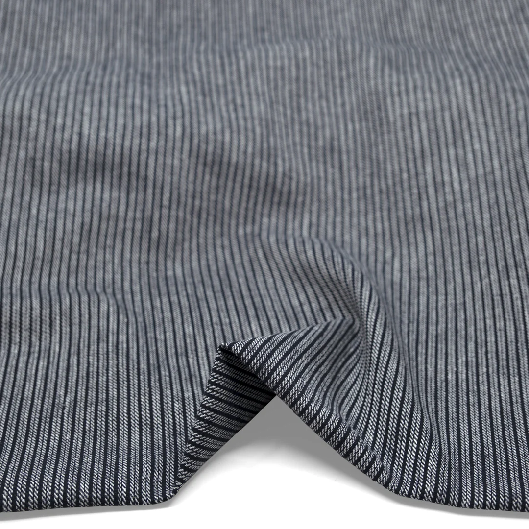 Railroad Stripe Linen Cotton Twill - Midnight Blue - Image 2