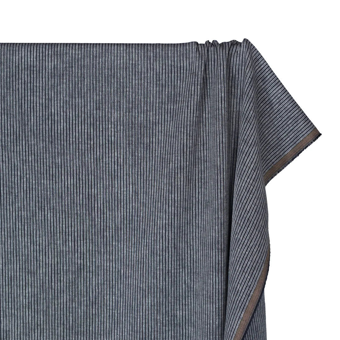 Railroad Stripe Linen Cotton Twill - Midnight Blue - Image 4