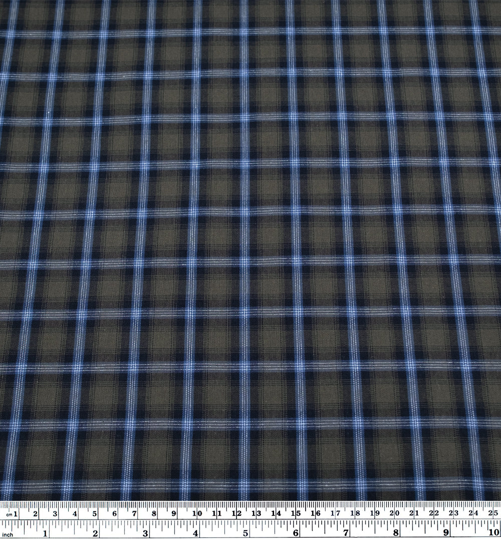 Retro Plaid Cotton Shirting - Shale/Pacific - Image 3