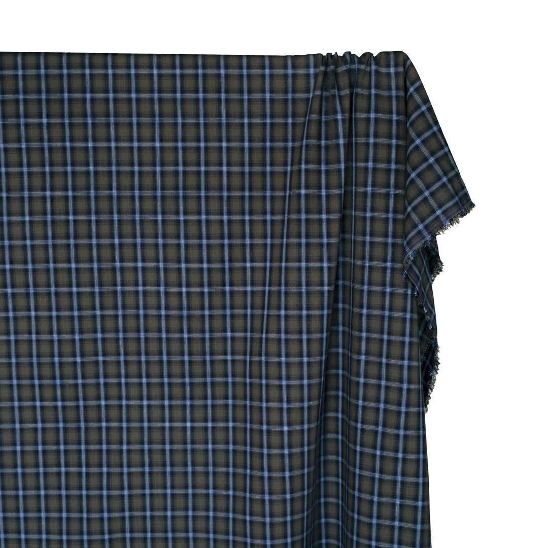 Retro Plaid Cotton Shirting - Shale/Pacific - Image 4