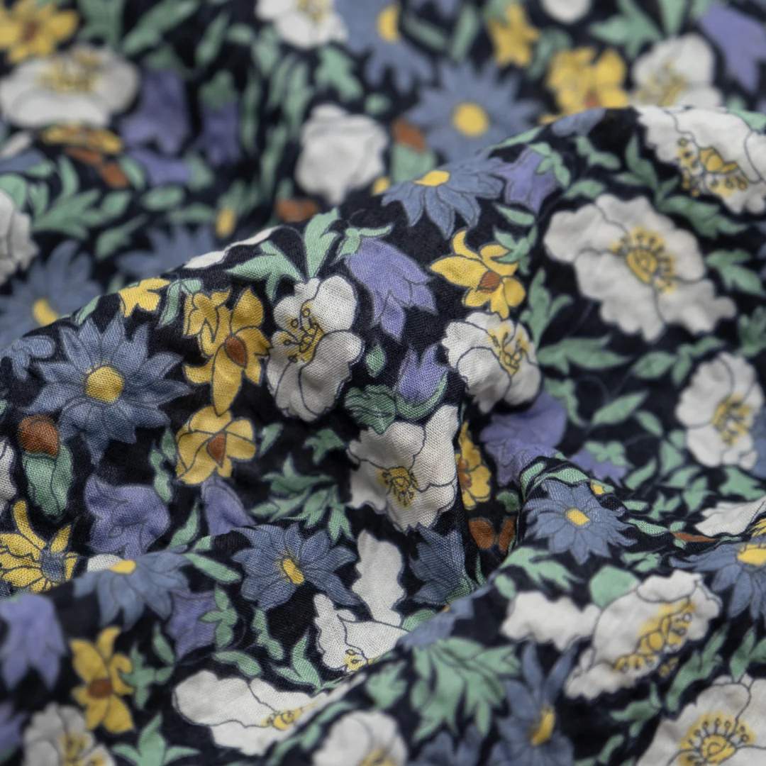 Secret Garden Crinkle Cotton - Midnight Blue/Bluestone