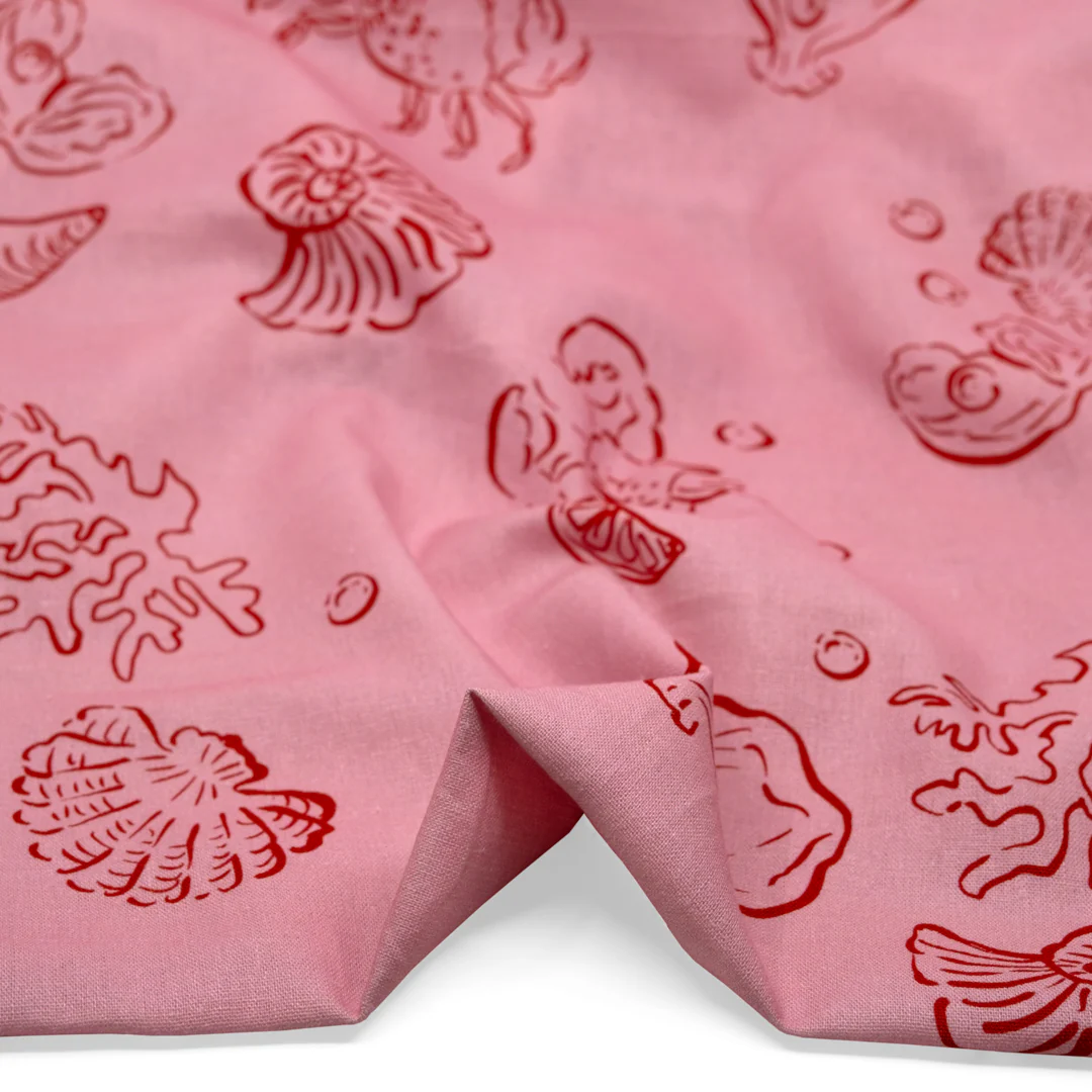 She Sells Seashells Linen Viscose Blend - Frosting/Crimson