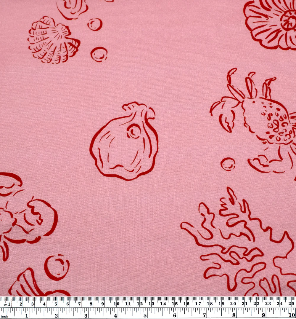 She Sells Seashells Linen Viscose Blend - Frosting/Crimson - Image 3