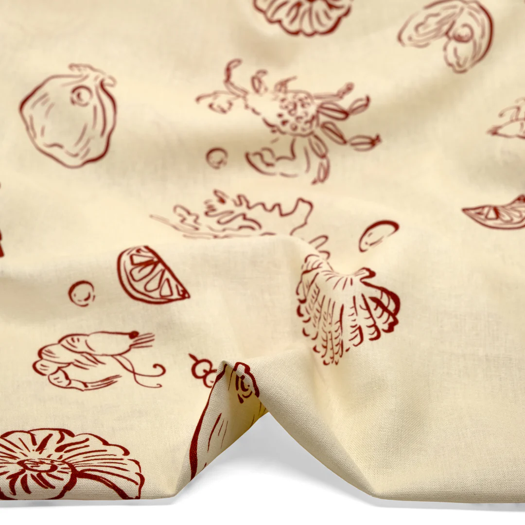 She Sells Seashells Linen Viscose Blend - Ivory/Cranberry