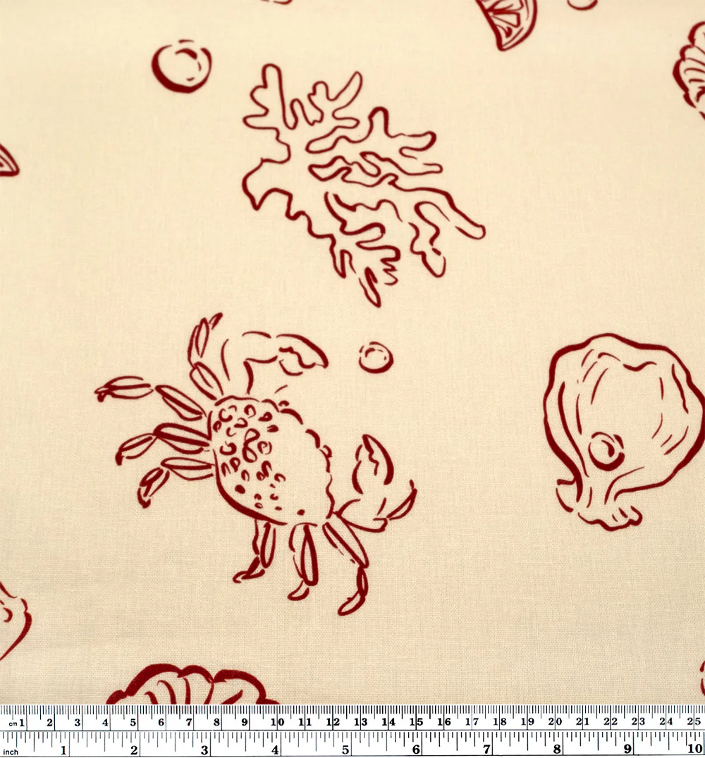 She Sells Seashells Linen Viscose Blend - Ivory/Cranberry - Image 3