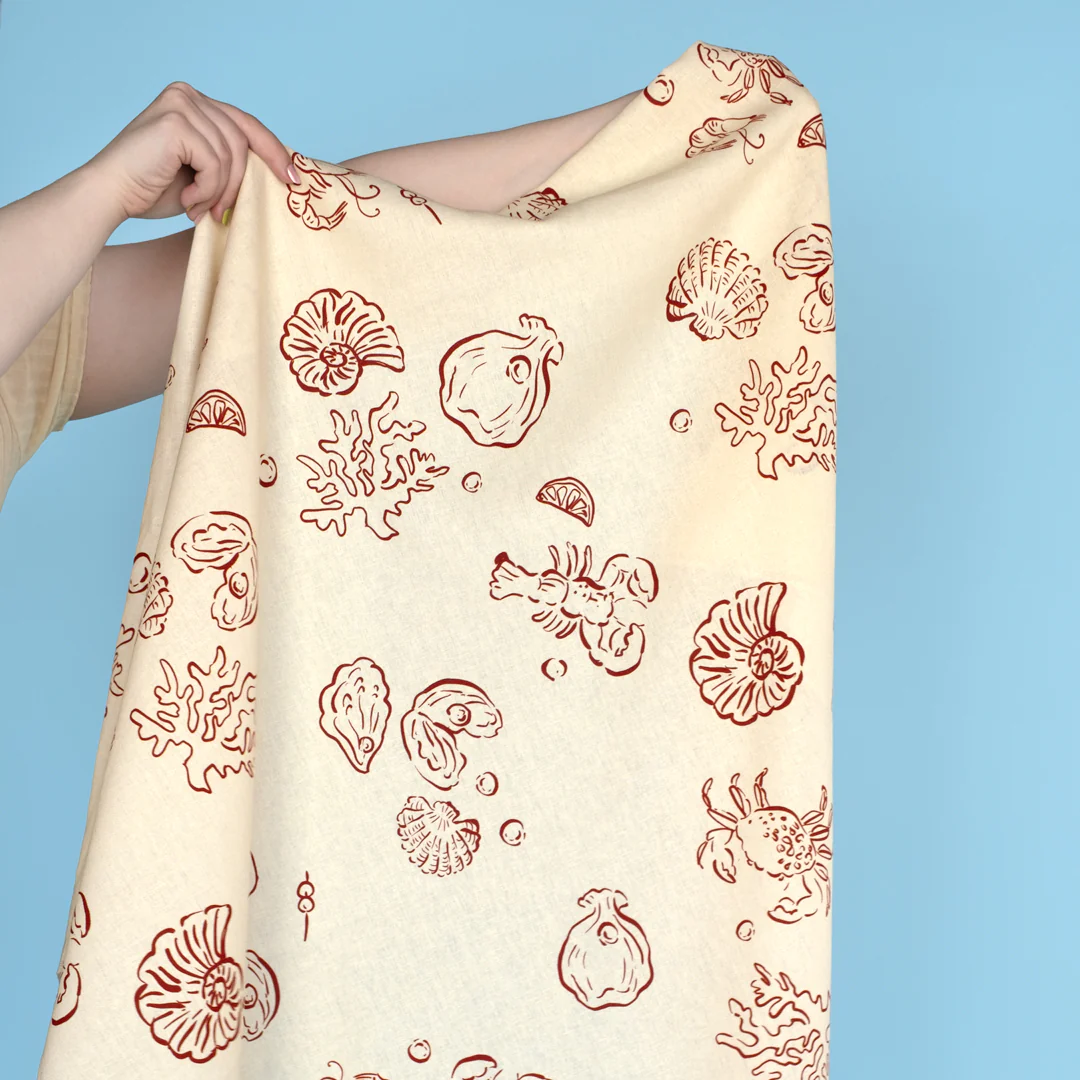 She Sells Seashells Linen Viscose Blend - Ivory/Cranberry - Image 4