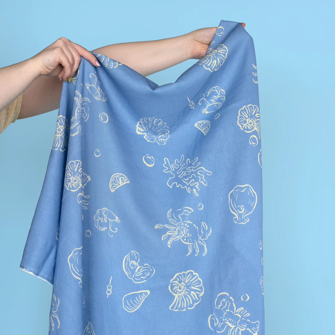 She Sells Seashells Linen Viscose Blend - Powder Blue/Vanilla - Image 4