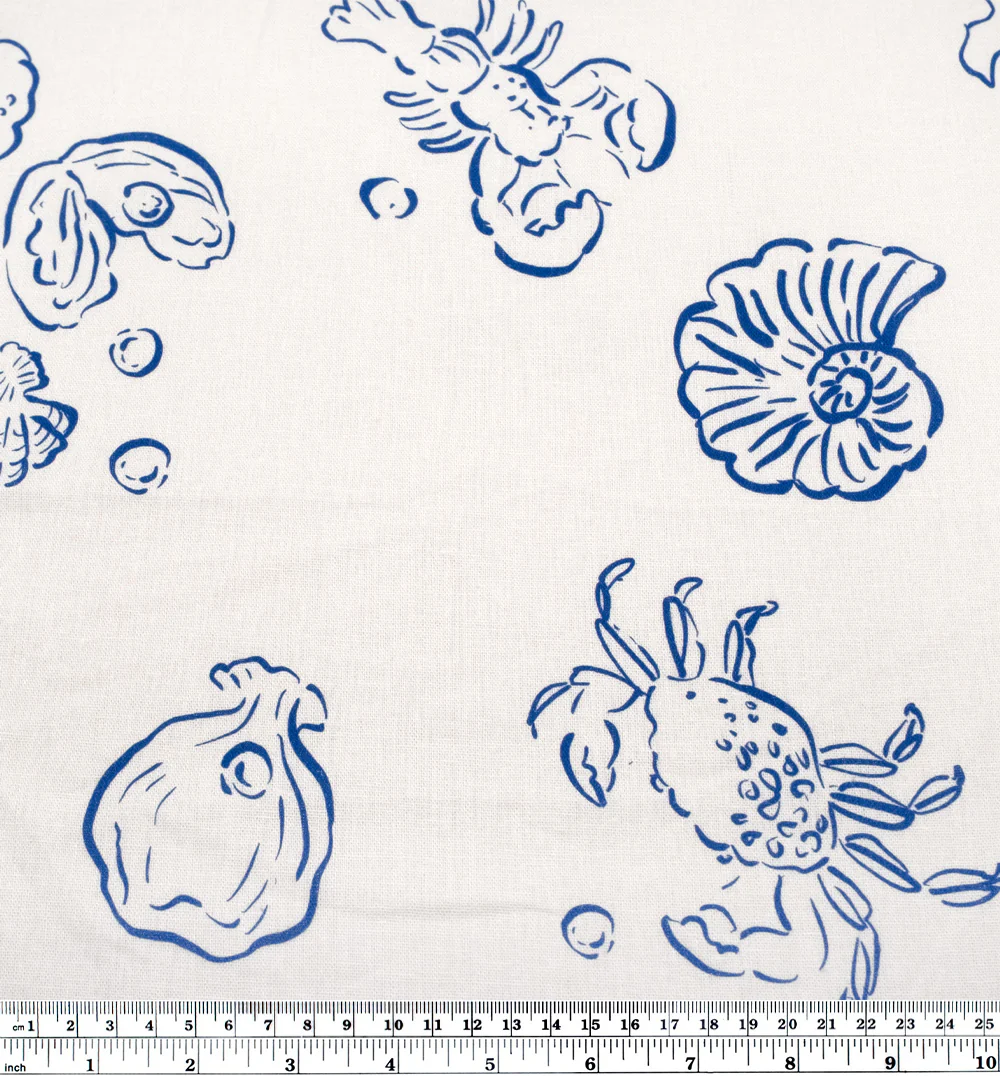 She Sells Seashells Linen Viscose Blend - White/Cobalt - Image 3