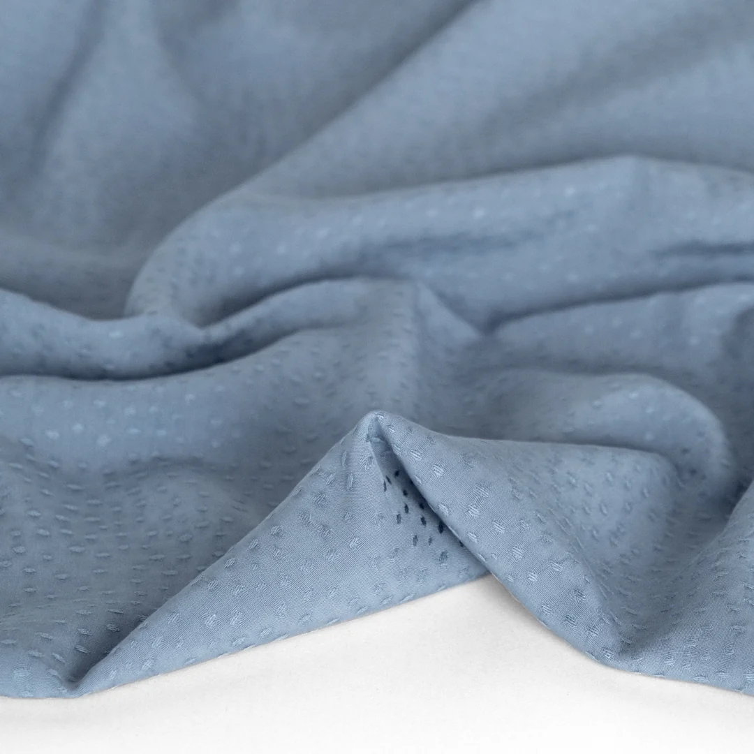 Silky Dotted Viscose Dobby - Bluestone