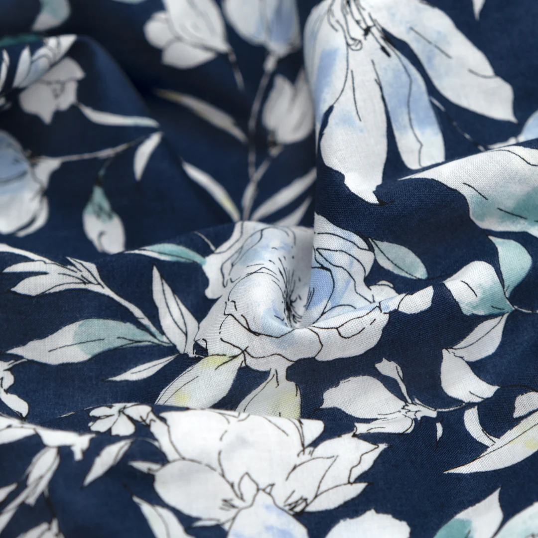 Sketched Floral Cotton Lawn - Navy/White/Sky - Image 2