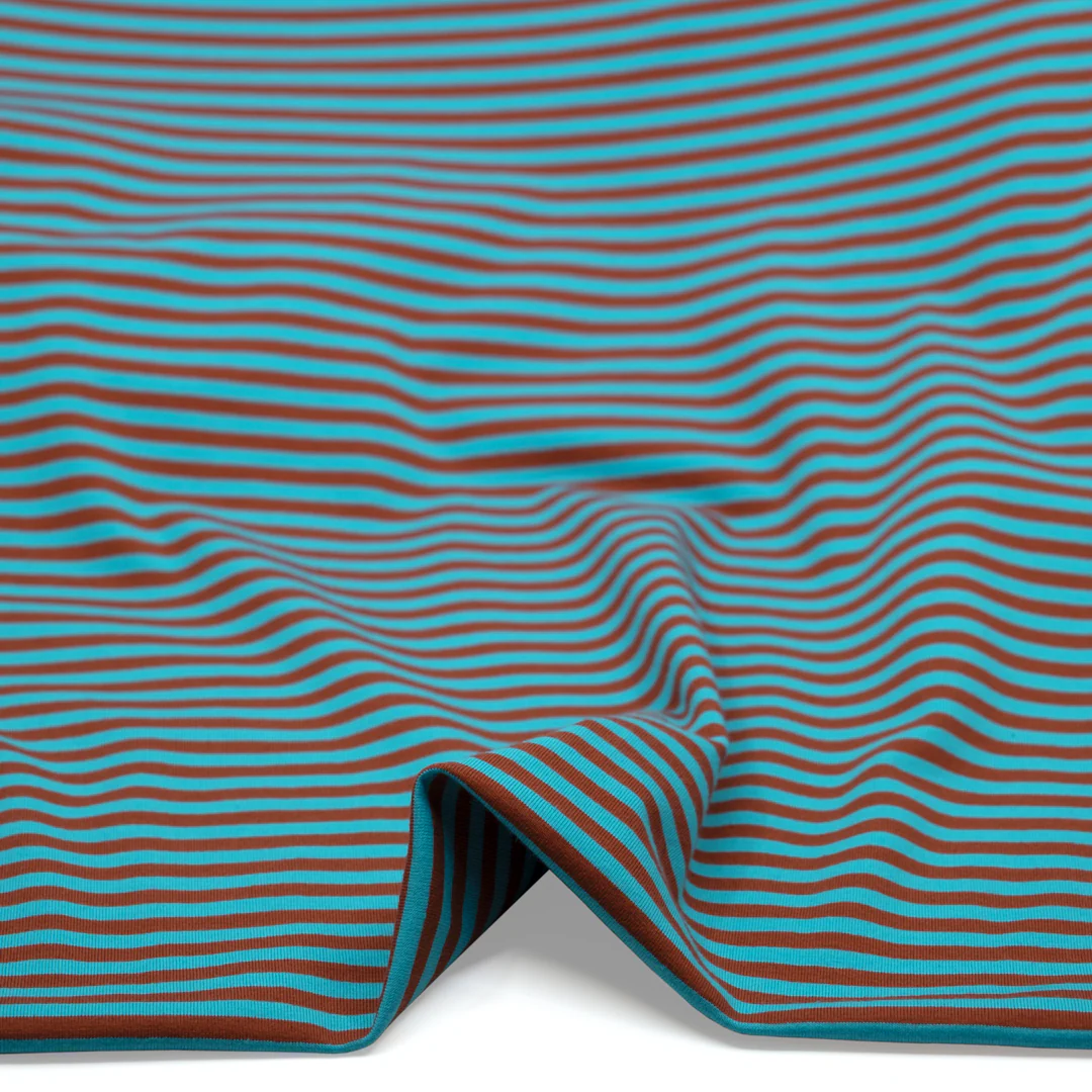 Skinny Sport Stripe Cotton Jersey - Aqua/Terracotta - Image 2