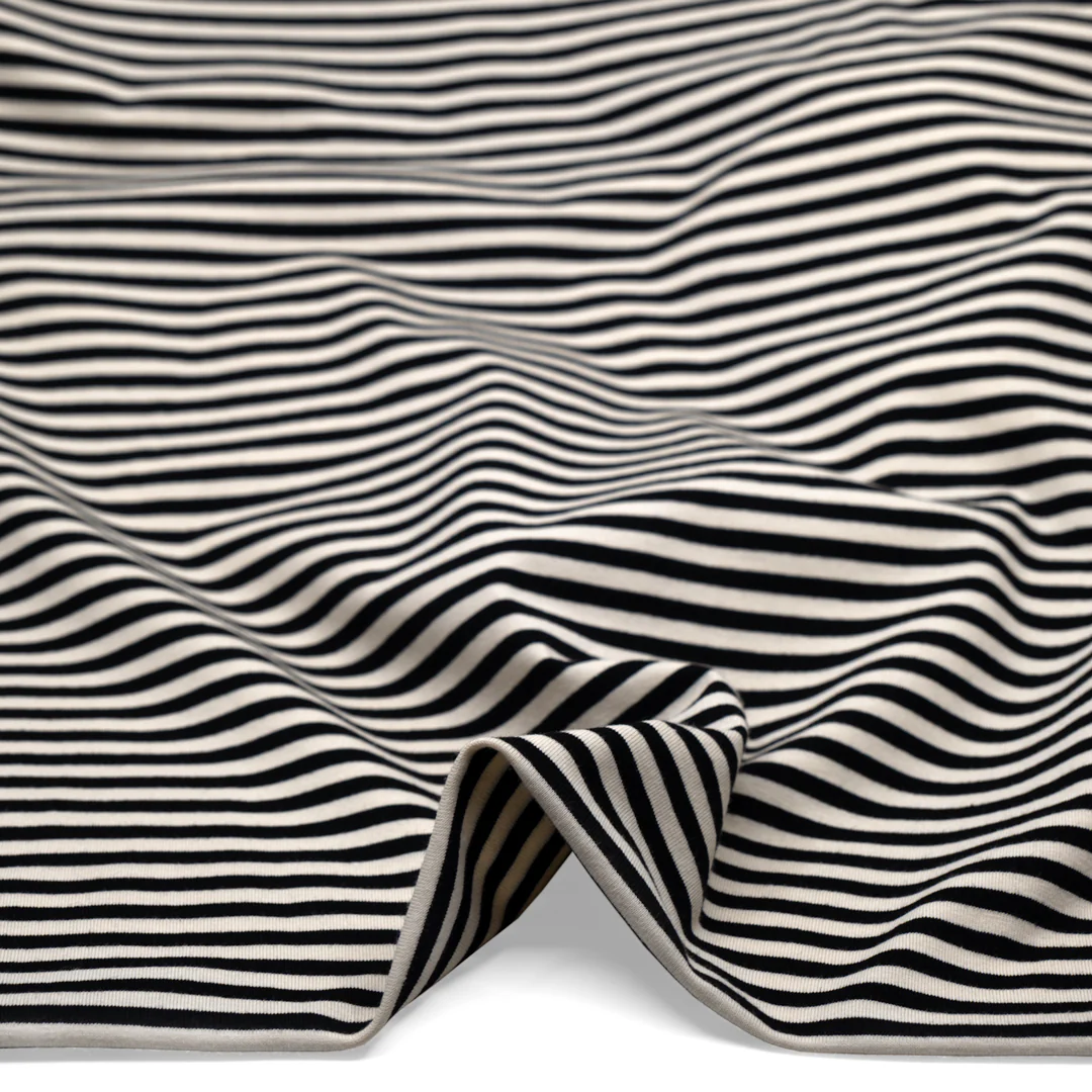 Skinny Sport Stripe Cotton Jersey - Black/Cream - Image 2