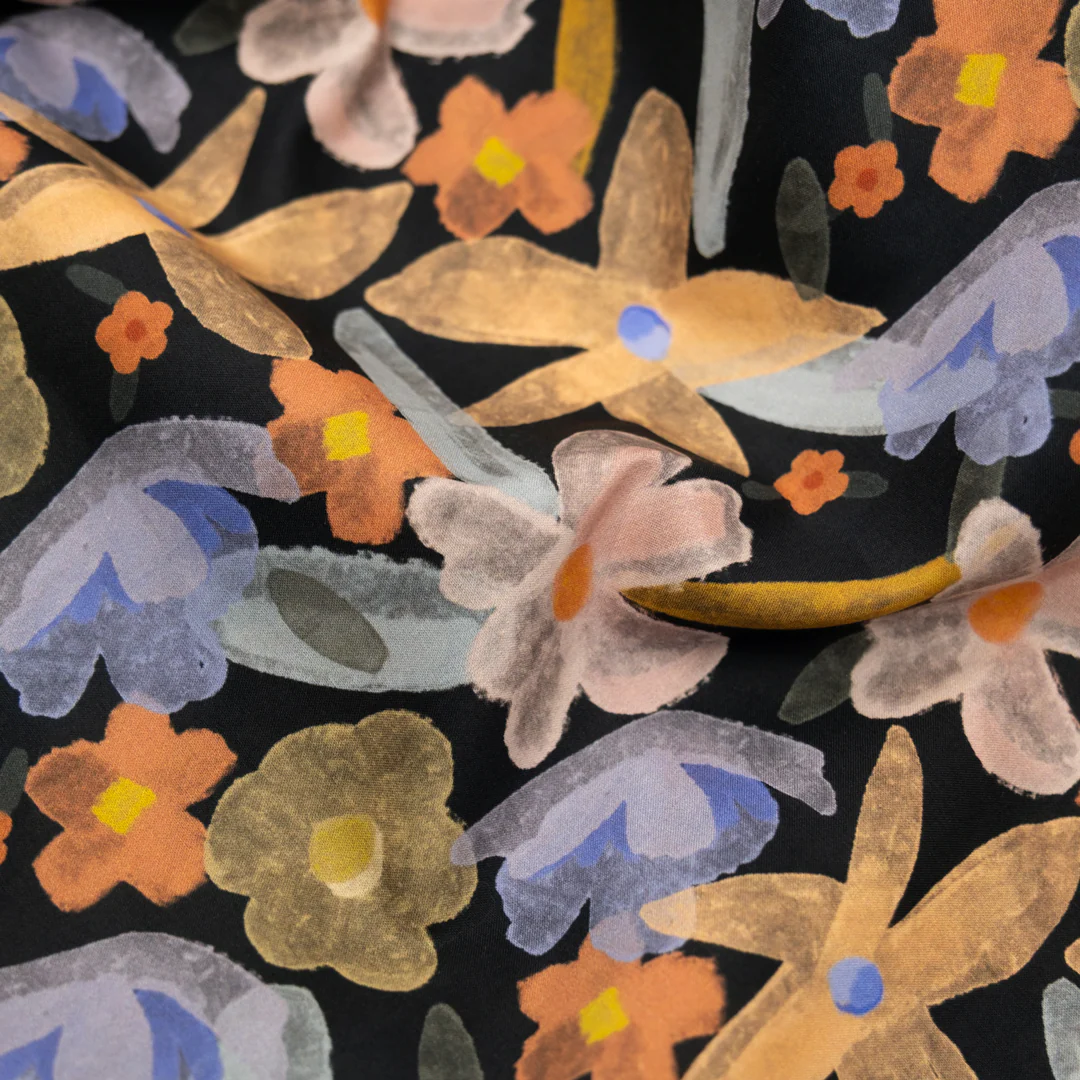 Stained Glass Garden Printed Cotton Lawn - Black/Multi