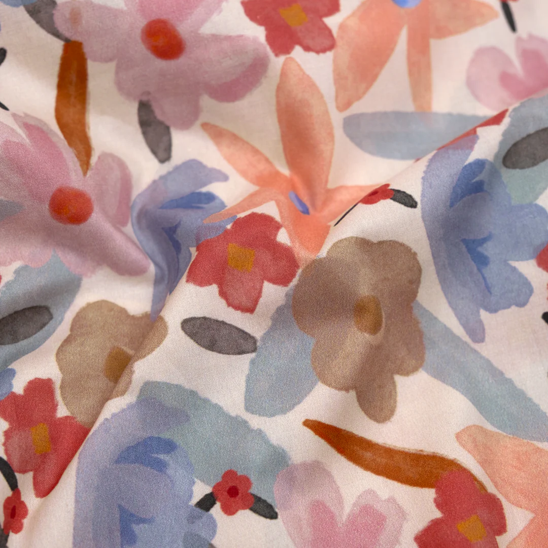Stained Glass Garden Printed Cotton Lawn - Cream/Multi