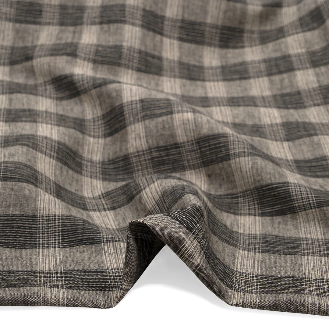 Static Check Yarn Dyed Linen Cotton - Pepper - Image 2
