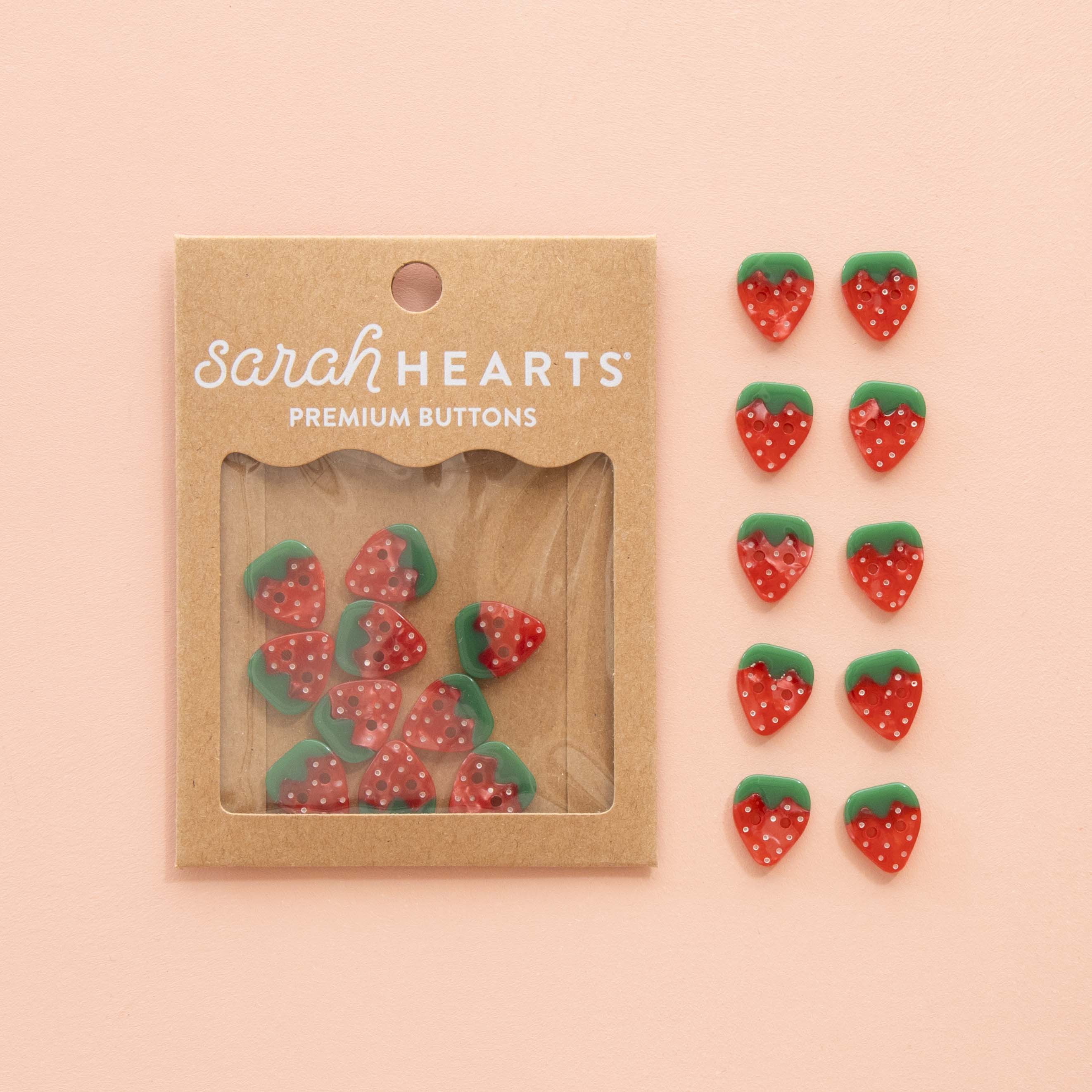 Strawberry 15mm (5/8”) Buttons By Sarah Hearts - Set of 10 - Image 2