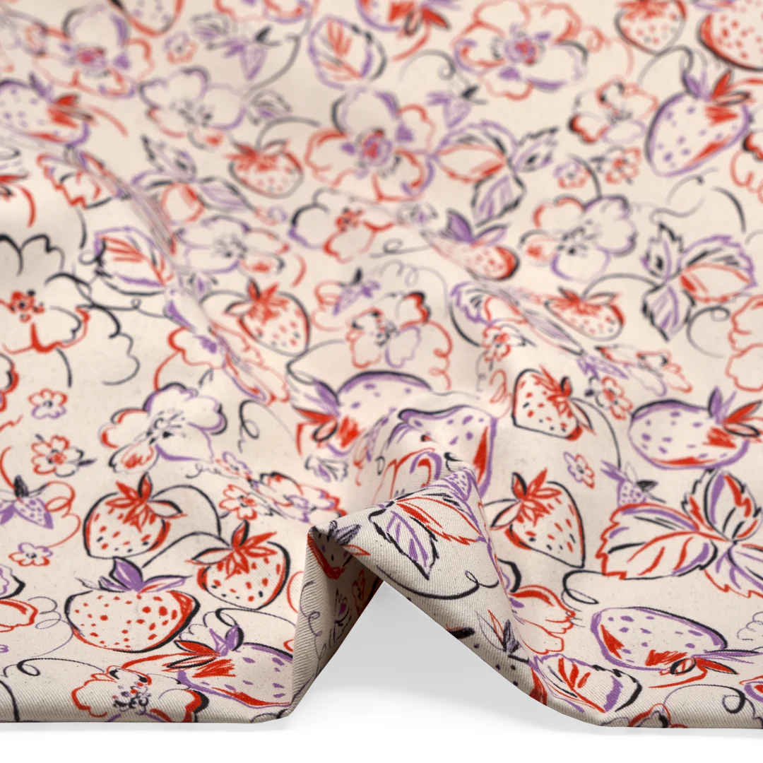 Strawberry Dreams Printed Cotton Twill - Natural/Multi