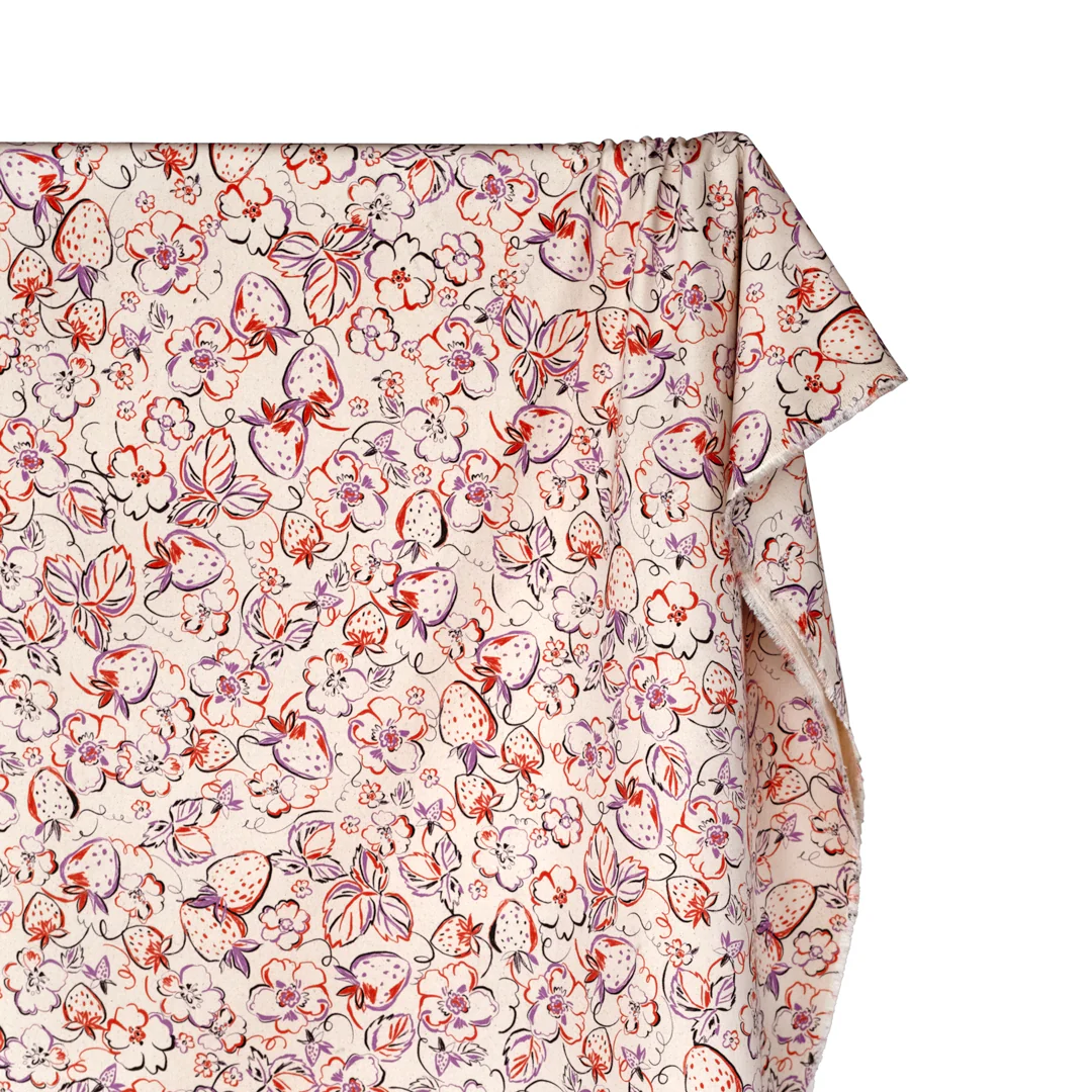 Strawberry Dreams Printed Cotton Twill - Natural/Multi - Image 3