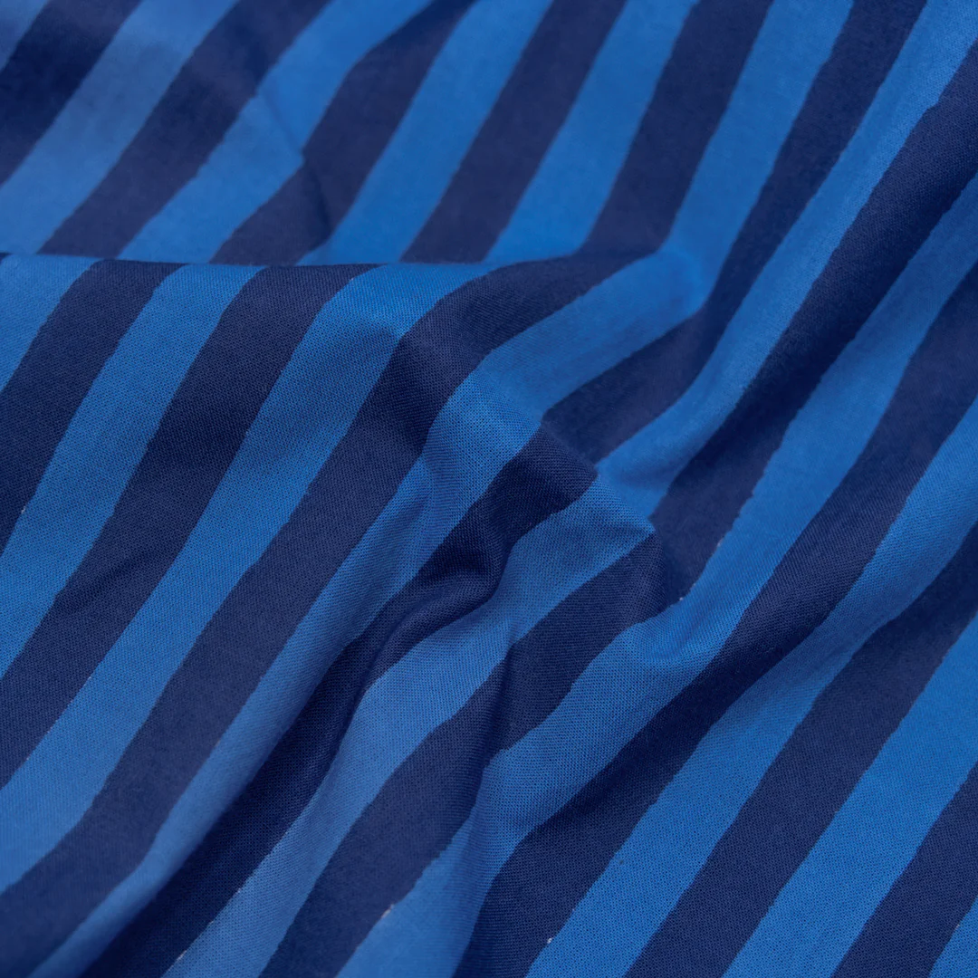 Stripe Block Printed Organic Cotton Batiste - Cascade/Indigo