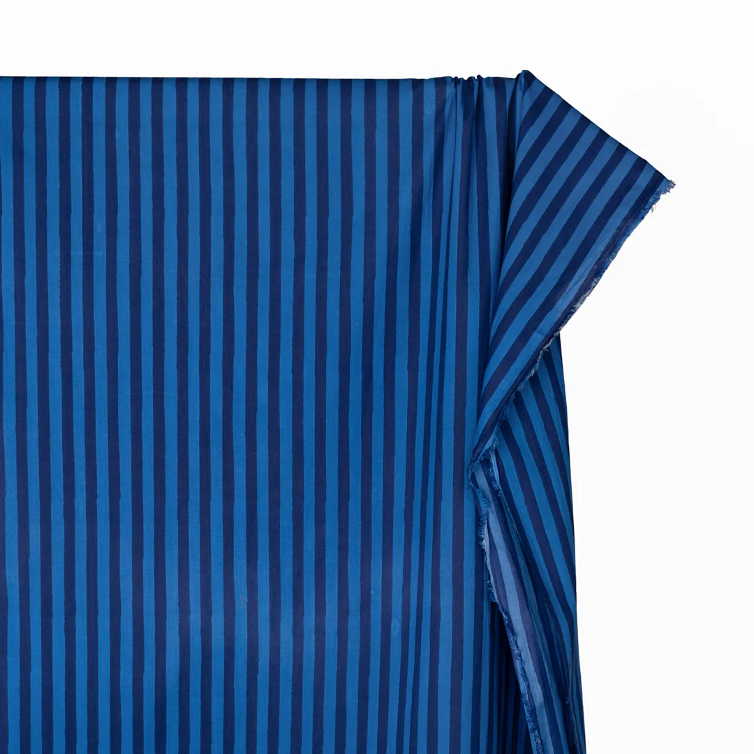Stripe Block Printed Organic Cotton Batiste - Cascade/Indigo - Image 3