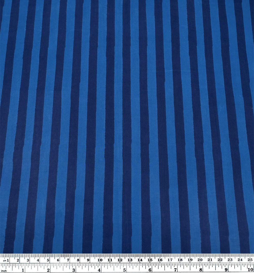 Stripe Block Printed Organic Cotton Batiste - Cascade/Indigo - Image 4