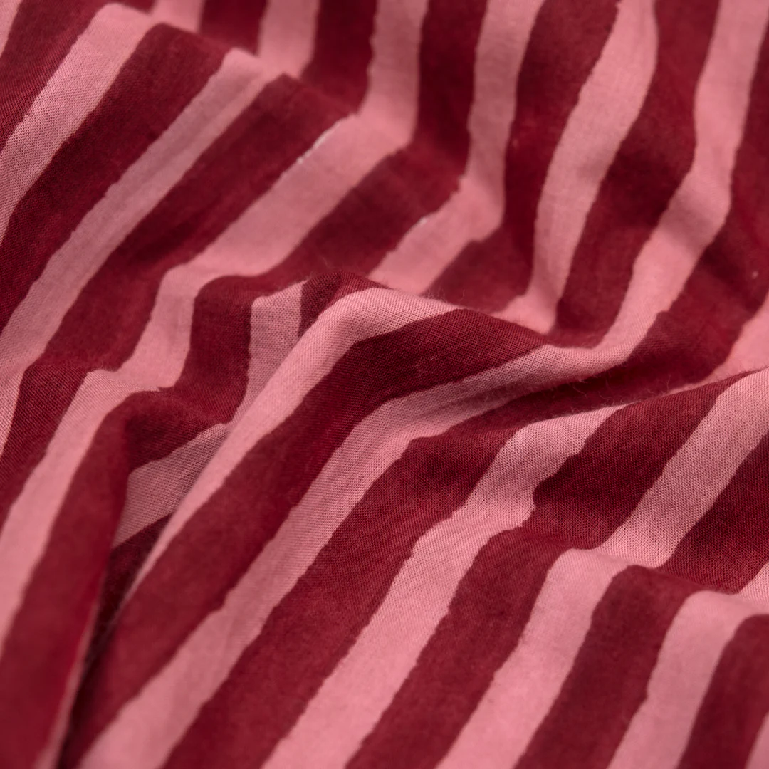 Stripe Block Printed Organic Cotton Batiste - Cranberry/Dusty Rose