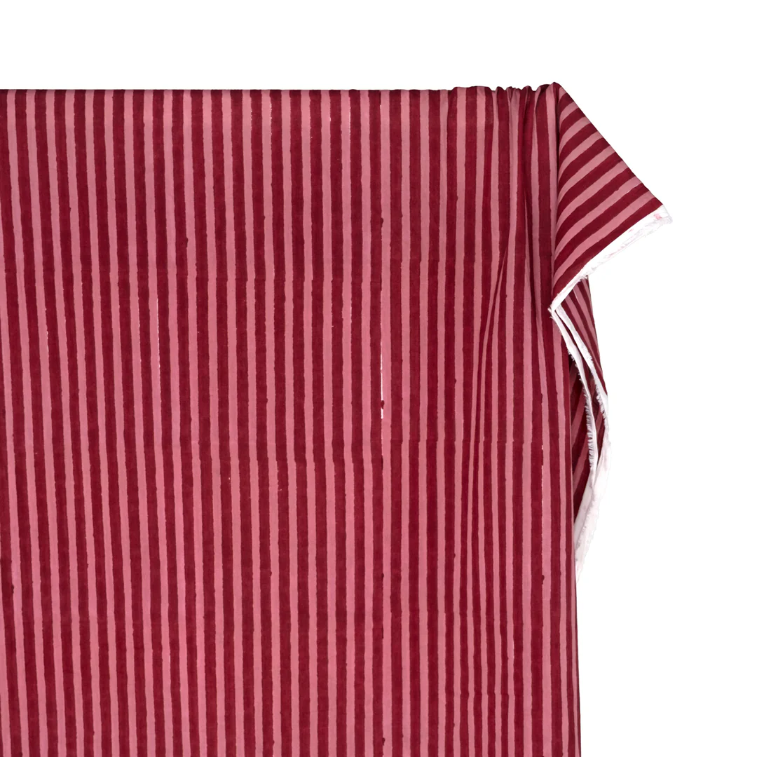 Stripe Block Printed Organic Cotton Batiste - Cranberry/Dusty Rose - Image 3